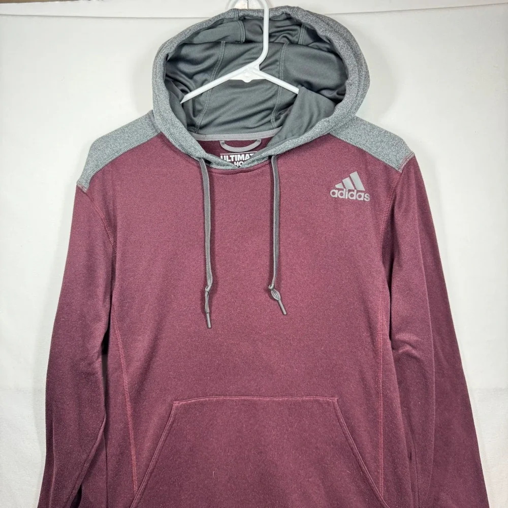 Adidas Ultimate Hoodie Mens Small Burgundy‎ Gray Pullover Activewear